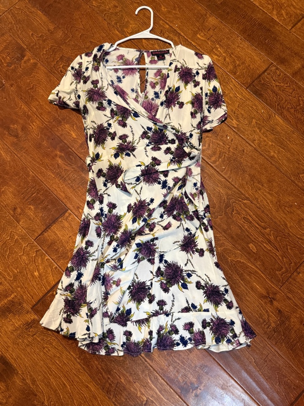 Cream Mini Wrap Dress with Purple Floral Print